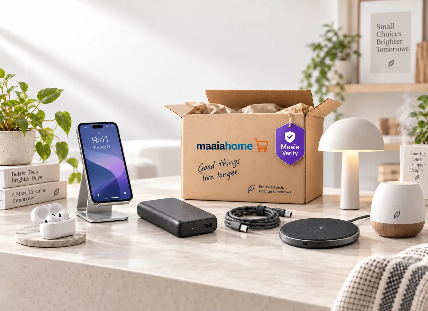 Maaia Verified pre-owned and open-box electronics and home products including laptop, monitor, smart speaker and coffee machine